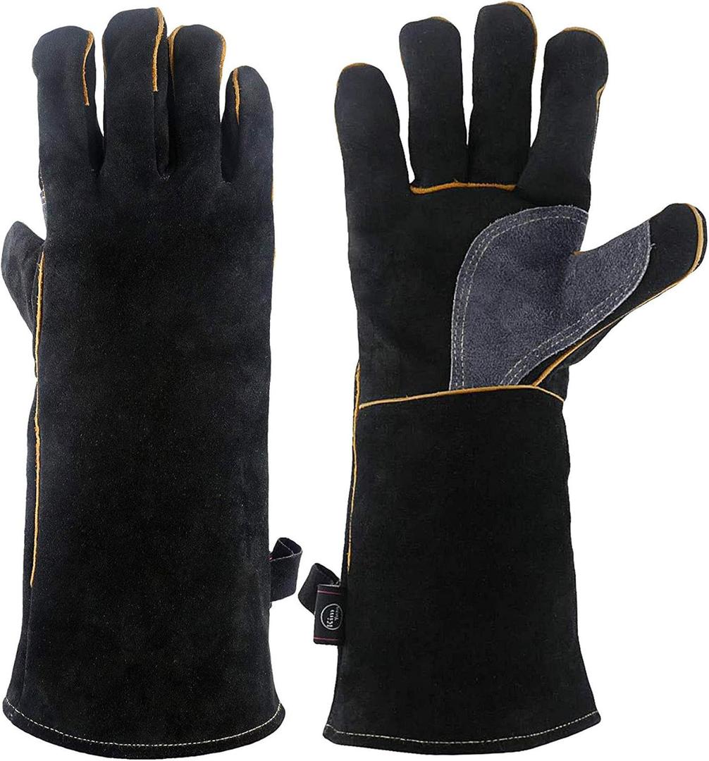 Extreme Heat & Fire Resistant Gloves Leather with Kevlar Stitching,Mitts Perfect for Fireplace, Stove, Oven, Grill, Welding, BBQ, Mig, Pot Holder, Animal Handling