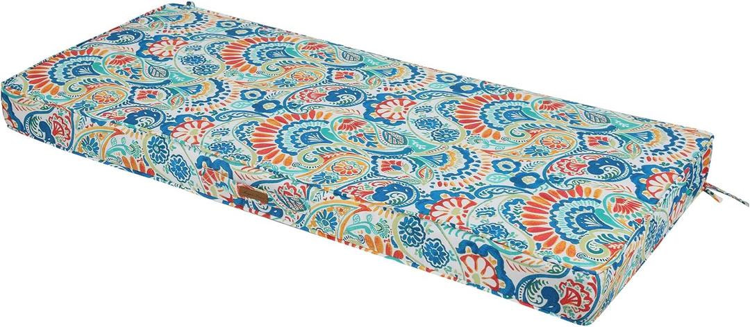 Magpie Fabrics Outdoor Bench Cushion 42 x 18 Inches, Settee Loveseat Pads with Handle and Ties for Garden Patio Backyard Porch Sofa Couch Swing Paisley Multi