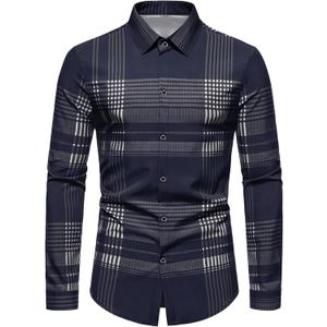 SHENHE Men's Plaid Button Down Long Sleeve Dress Shirt Regular Fit Business Casual Shirt Top (Large)