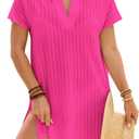 Blooming Jelly Womens Swimsuit Coverup Textured Bathing Suit Cover Up Swimwear V Neck Beach Dress Shirt 2026 (Pink, M)