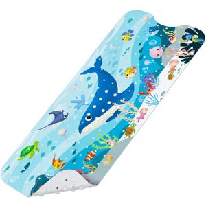 Baby Bath Mat for Tub, Non Slip Kids Bath Shower Mat, 40 X 16 Inch Large Bathtub Mat with Drain Holes and Suction Cups for Toddlers, Machine Washable and Waterproof (Whale)
