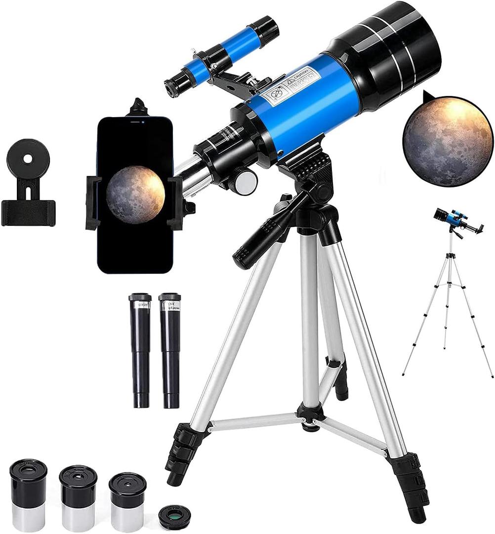 Telescope Astronomy, 70mm Aperture Refractor Telescopes for Astronomy Beginners, Portable Travel Telescope with Phone Adapter & Wireless Remote (BL40070)