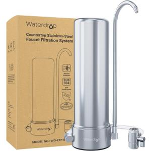 Waterdrop Countertop Water Filter, NSF/ANSI 42&372 Certified,5-Stage Stainless Steel Faucet Water Filter for 8000 Gallons, Reduces Heavy Metals, Bad Odor and 99% Chlorine,WD-CTF-01(1 Filter Included) (Pure Version-Basic)