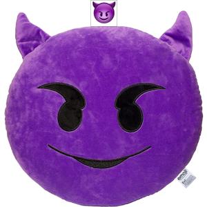 EvZ Emoji Devil Face Emoticon Cushion Stuffed Plush Soft Pillow, Official Certified, 32cm Purple