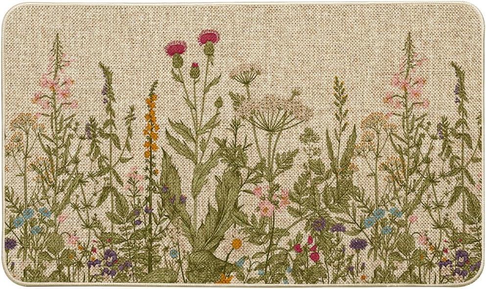 Artoid Mode Wildflower Spring Floral Doormat, Flowers Summer Home Decor Low-Profile Switch Rug Door Mat Floor Mat for Indoor Outdoor 17x29 Inch (Beige)