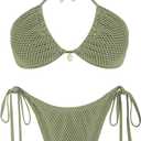 ZAFUL Women's Bikini Set Fishnet Triangle Tie Convertible Collar Halter Bandeau Shell Two Piece Bathing Suit (XL)