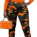 Women's Casual Cargo Camouflage Camo Pants with Pocket XXXL Orange Camouflage