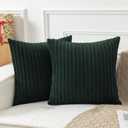 UGASA Velvet 20x20 Inch Soft Throw Pillow Covers Decorative Striped Corduroy Both Sides Solid Square Cushion Cases Boho Farmhouse for Couch Bedroom Sofa Home, Pack of 2, Dark Green (20" x 20" (Pack of 2))