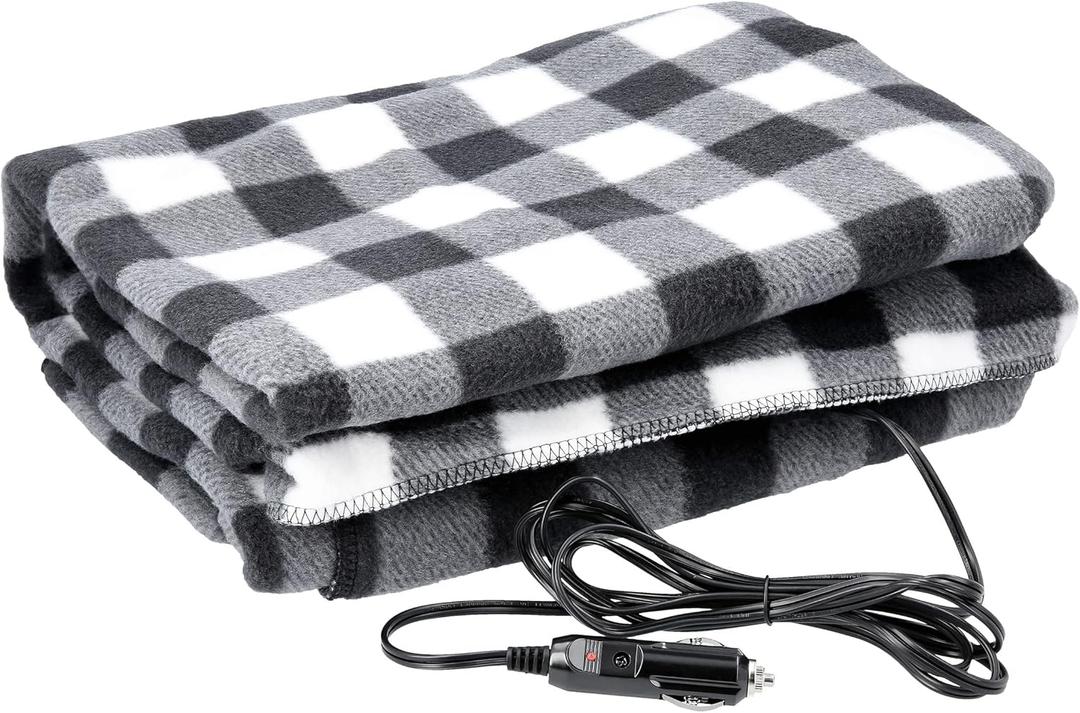 Heated Blanket - 12-Volt Electric Blanket for Car, Truck, SUV, or RV - Portable Winter Car Accessories for Camping or Travel by Stalwart (Black Plaid)