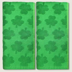 2 Pcs St Patricks Day Hand Towels, 3D Jacquard Shamrock Bathroom Towels 29.5 x 13.7 Inch Cotton Soft Absorbent Green St Patricks day Decorative for Bath, Kitchen, Cleaning, Drying (Green, Green)