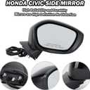 Right Passenger Side Mirror Compatible With 2022 2023 2024 2025 Honda Civic Sedan/Hatchback,Mirrors with P`ower Glass,Non-Heated,Manual Folding Black Replaces# HO1321350 76208T20A01