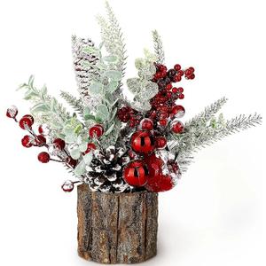 Small Christmas Tree Tabletop Artificial Mini Christmas Tree Decorations with Holiday Ornaments Red Berry Pine Cone Greenery for Home Indoor Fireplace Mantel Xmas Decor Indoor Outdoor