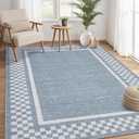 GarveeHome Modern Bordered 8x10 Area Rugs for Living Room Bedroom Soft Washable Large Bedroom Throw Carpet Non Slip Checkered Geometric Rugs for Dining Room Home Decor Office, Blue