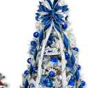 Hismir Christmas Tree Topper Bow, 53x13 Inches Large Christmas Bow with Glitter Streamer, Decorative Ribbon Bows for Xmas Tree Wreath Door Festival Home Decor (Blue & Silver)