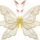 Sratte Fairy Wings with Elf Ears Butterfly Angel Wings for Women Adults Halloween Fairy Costume (Gold)