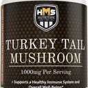 Turkey Tail Mushroom 120 Potent 1000mg Capsules Non-GMO Vegan Strong Antioxidant and Immune Support Abilities