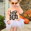 Kuriozud Toddler Baby Girl Halloween Outfits 6 9 12 18 24Month 2t 3t 4t Sweatshirt Top+Tutu Tulle Skirt Set Halloween Cothes (Hey Boo Pink White)