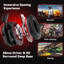 IMYB A88 Gaming Headset with Mic for Ps5, Pc, Xbox One Series X/s, Ps4, Switch, Stereo Wired Noise Cancelling Headphones with Microphone for Computer, Laptop, Mac, Nintendo, Games (Red)