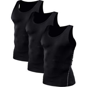 NELEUS Men's 3 Pack Athletic Compression Under Base Layer Sport Tank Top (Large, 01# 3 Pack:Black)