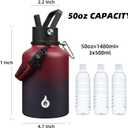 BJPKPK Insulated Water Bottles with Straw Lid, 50oz Large Water Bottle with 3 Lids and Paracord Strap, Stainless Steel Metal Water Bottle, Insulated Water Jug, Charming Red