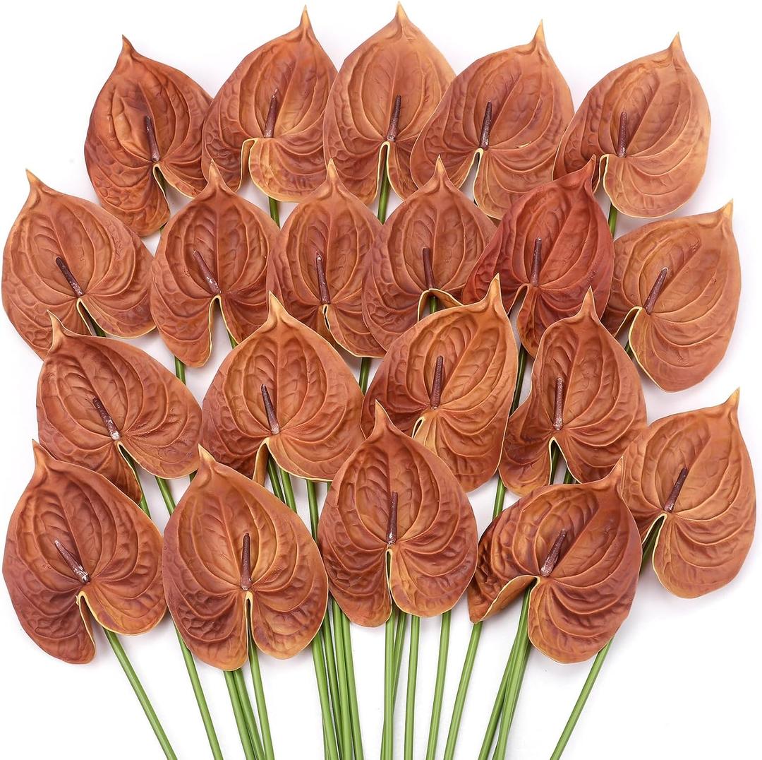 Hanaive 20 Pcs Artificial Anthurium Flowers 23.6 Inch Fake Anthurium Flowers for DIY Vase Bouquets Centerpiece Arrangements Wedding Bridal Shower Party Home Decor(Orange)