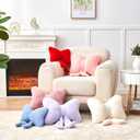 Dusty Blue Bow Pillow,12'' Bow Decorative Pillows with Faux Rabbit Fur,Soft Bow Throw Pillows Aesthetic Bow Shaped Pillow for Bed Sofa Couch Home Decor