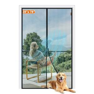 MAGZO Magnetic Screen Door, Fits Door Size 28 x 78 Inches, Actual Screen Size 30 x 79 Inches Reinforced Fiberglass Mesh Curtain for French and Entry Entrance Mesh with Full Frame Hook & Loop, Gray