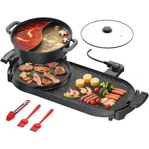AORAN Electric Grill and Hot Pot Combo for Indoor Cooking, 2200W Detachable Dual Zone BBQ Griddle with Removable Split Pan, Non-Stick Surface, 29x11 Inch Family Size, Includes Grill Tools & Oil Paper