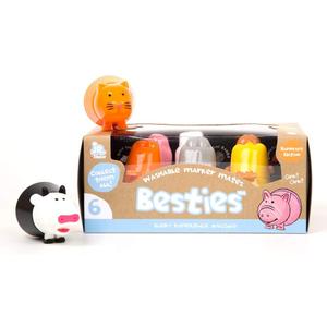 Micador jR. Besties Marker Mates, Barnyard - 6 Colors - Coloring + Drawing + Writing + Motor Skill Development - Collectible Character Shapes - Non-Toxic + Washable - Ages 3+
