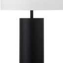 Henn&Hart 29.5" Mid-Century Modern 1-Light Table Lamp with White Fabric Drum Shade for Living Room, Bedroom, or Office, Black (30")