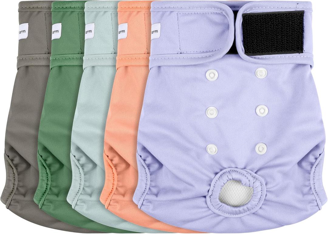 5 Pack Reusable Diapers for Doggie, Highly Absorbent Dog Diapers Female for Pet with Incontinence or Frequent Urination, X-Large Dog Diapers Female, Pink & Purple