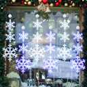 6 Pcs Winter Snowflake Window Lights Decorations, Christmas Battery Operated Snowflake Suction Cup Hanging Lights LED Sucker Lamp for Xmas Decor (Blue Light,White Light)