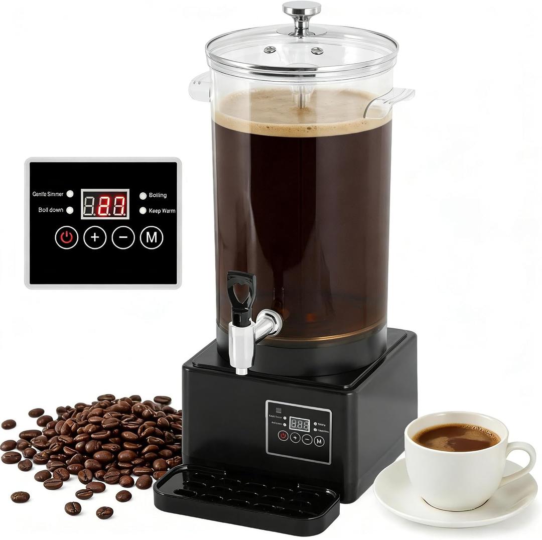 Electric Coffee and Tea Urn Hot Cider Warmer, 50Cups / 2.6 Gallons, Mulled Wine Fruit Tea Maker Hot Beverage Dispenser for Buffet Catering Parties