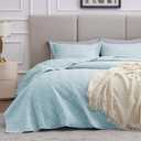 Love's cabin King Size Quilt Set Light Blue Bedspreads - Soft Bed Summer Lightweight Bedspread Comforter - Modern Style Wave Pattern Coverlet for All Season - 3 Pieces (1 Quilt, 2 Pillow Shams)