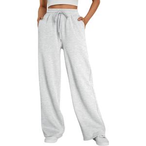 Trendy Queen Women's Wide Leg Fleece Lined Sweatpants Winter Baggy Lounge Travel Pants Fashion Outfits 2025 Joggers Clothes (Medium, Grey)
