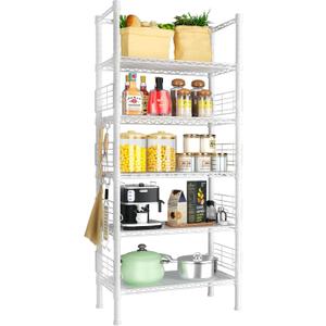 Metal Storage Rack, Storage Organizer Shelves for Kitchen, Bathroom, Living Room, Balcony and Garage, 5 Tiers Narrow Bookshelf, 21.2" W x 9.4" D x 59.2" H, Load 400lbs, White