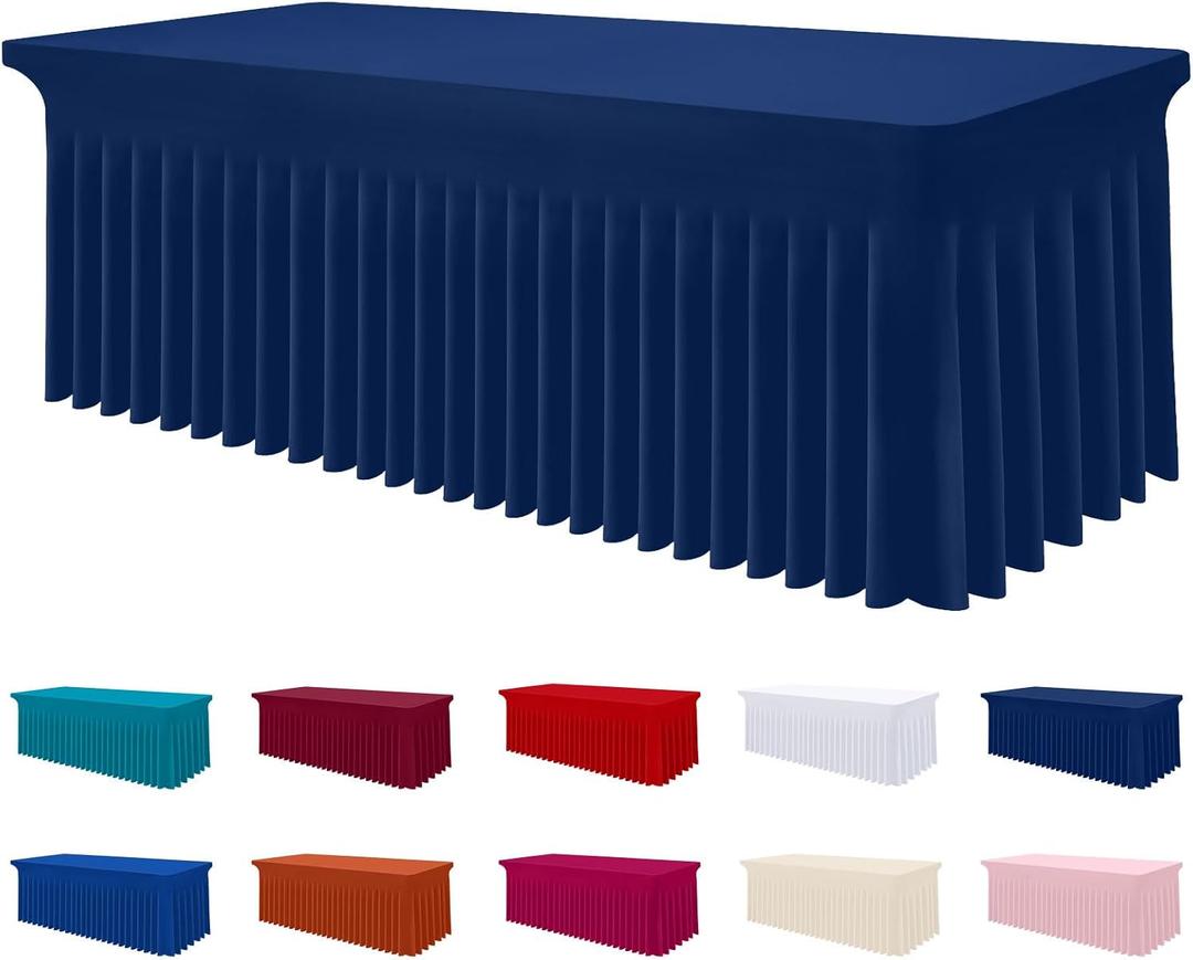 Smiry Spandex Tablecloth, Elastic Fitted Stretch Tablecloth for 6FT Rectangle Tables, Waterproof Washable Table Cover Skirt for Outdoor, Wedding, Banquet & Parties (Navy, 72Lx30Wx30H Inch)