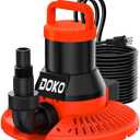 DOKO Automatic Pool Cover Pump, 1/3 HP Submersible Water Pump with 25 FT Power Cord, 2600 GPH Drain Pump for Pool Cover, Rooftops, and Basements (Orange)