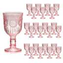 12 Oz Vintage Wine Glasses Goblets Drinking Glasses Sunflower Embossed Glassware Plastic Champagne Flutes Unbreakable Wedding Toasting Glasses Party Wine Cups for Bridal Shower Party (24, Pink)