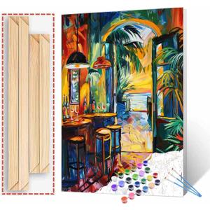Tropical Paradise Painting Romantic Bar Shop Paint by Number Kits 16 x 20 inch Canvas DIY Graffitic Store Doorway Oil Acrylic Art for Adults Beginner with Brushes Home Decor Boho Gift(DIY Frame)