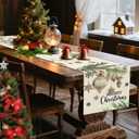 Xmas Deer Holly Pine Merry Christmas Table Runner 13x 90 Inch Christmas Winter Table Decoration for Dinning Kitchen Home Party Decor
