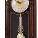 SEIKO Stately Dark Brown Solid Oak Case Wall Clock with Pendulum and Chime