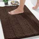 Yimobra Chenille Bathroom Rugs Non Slip, Extra Thick Soft Absorbent Bath Rug, Machine Washable Quick Dry Bath Mat for Bathroom Floor, Tub and Shower, Home Decor Accessories, 24x17, Brown