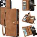 TwoHead Wallet Case Compatible with iPhone 16 Pro Max, Detachable Magnetic Phone Case,PU Leather All-Round Protective Cover Wallet with Card Holder/Change Pocket,6.9 in,Brown