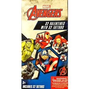 Marvel Avengers 32 Valentine Exchange Cards with 32 Tattoos