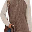 WIHOLL Long Sleeve Shirts for Women 2026 Fall Sweaters Lightweight Casual Tunic Tops Loose Fit Winter Clothing, Size 2XL (Paneled Apricot Brown)