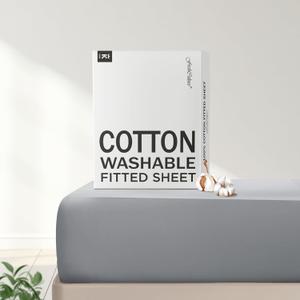 FreshCulture Pure Cotton Fitted Sheets King Size, 300 Thread Count Percale Sheets for King Size Bed, Soft & Breathable Cotton Sheets, Luxury King Size Fitted Sheets Only (Light Grey)