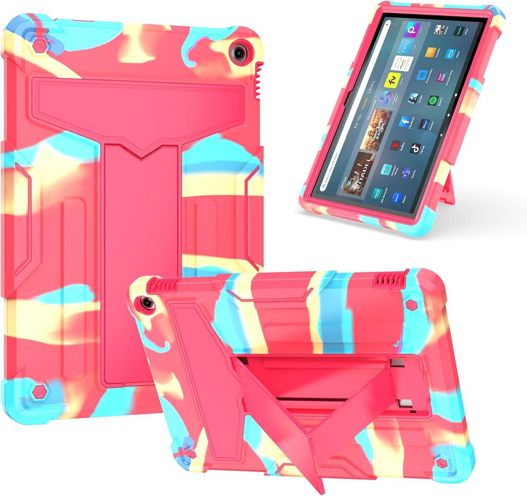 Case for Amazon Fire HD 10 Tablet 10.1" Inch Display (13th Generation, 2023 Released) - Heavy Duty Hybrid Kickstand Case Cover + 1 Screen Protector and 1 Random Stylus (Candy/Pink)