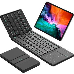 Nillkin Foldable Bluetooth Keyboard with Touchpad & Number Pad, Portable Bluetooth Keyboard with Full Size Keys, Pocket-Sized Wireless Travel Keyboards for iPad, Smartphone, Tablet and Laptop Black