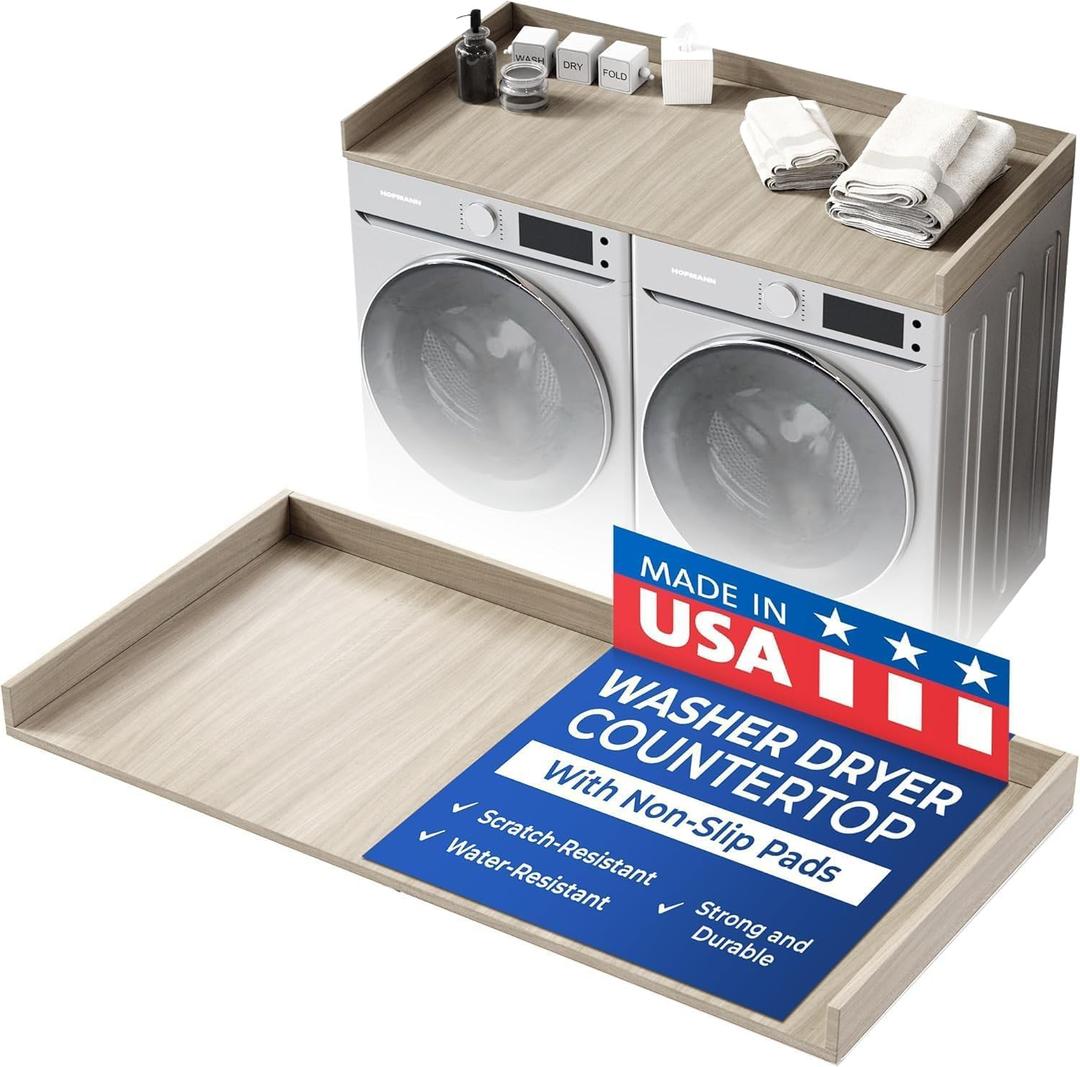 OfficeSimpli Washer Dryer Countertop, Made in USA, 27.5 x 58 in, Rustic Oak, Large